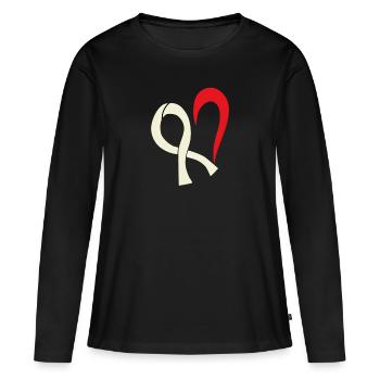 Cancer du poumon Boucle blanche coeur poumons Cancer - T-shirt manches longues Premium bio Femme - noir - Devant - Julia (174cm)