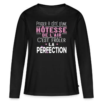Hôtesse de l'air. Cadeau avion, Boing, vacances - T-shirt manches longues Premium bio Femme - noir - Devant - Julia (174cm)