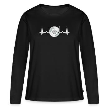 Disques vinyle à disques de disques cardiaques - T-shirt manches longues Premium bio Femme - noir - Devant - Julia (174cm)