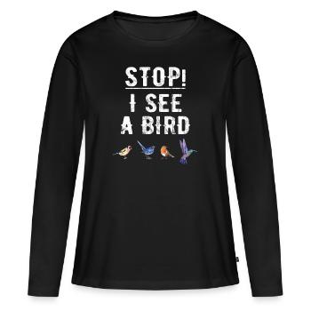 Vögel Beobachten Fernglas Vogel Abbildung Spruch - Frauen Premium Bio Langarmshirt - Schwarz - Vorne - Julia (174cm)