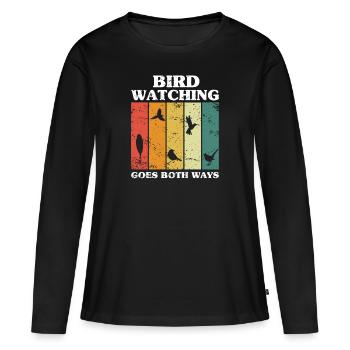 Vögel Beobachten Fernglas Vogel Abbildung - Frauen Premium Bio Langarmshirt - Schwarz - Vorne - Julia (174cm)