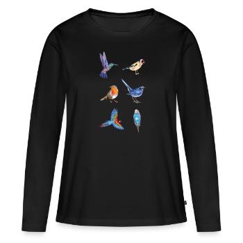 Vögel Beobachten Fernglas Vogel Abbildung Natur - Frauen Premium Bio Langarmshirt - Schwarz - Vorne - Julia (174cm)