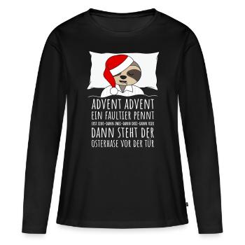 Advent Advent ein Faultier pennt Weihnachten - Frauen Premium Bio Langarmshirt - Schwarz - Vorne - Julia (174cm)