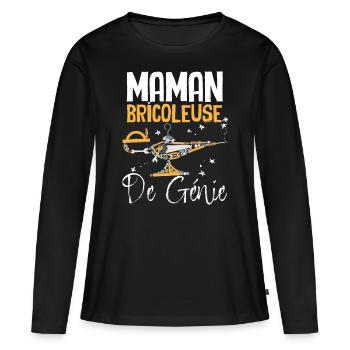 Maman Bricolage Humour Femme Bricoleuse - T-shirt manches longues Premium bio Femme - noir - Devant - Julia (174cm)