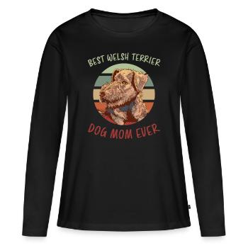 Welsh Terrier Mom Saying Welsh Terrier Gift - Women's Premium Organic Long Sleeve Shirt - black - Front - Julia (174cm)