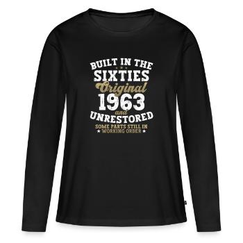 Built in the sixties 1963 59. Geburtstag Herren - Frauen Premium Bio Langarmshirt - Schwarz - Vorne - Julia (174cm)