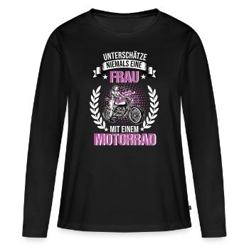 Bikerin Motorradfahrerin Bike Bikes Frau Bikergirl - Frauen Premium Bio Langarmshirt - Schwarz - Vorne - Julia (174cm)