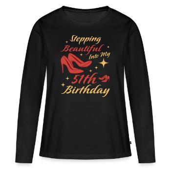 51ème cadeau d’anniversaire 51 ans Idée cadeau amusante - T-shirt manches longues Premium bio Femme - noir - Devant - Julia (174cm)