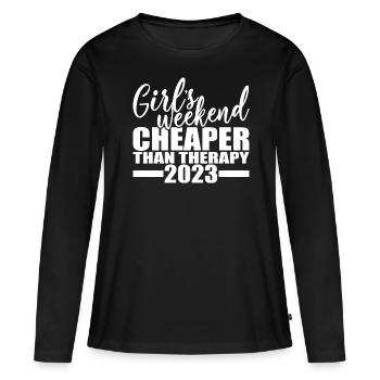 Week-end des filles moins cher que la thérapie 2023 - T-shirt manches longues Premium bio Femme - noir - Devant - Julia (174cm)