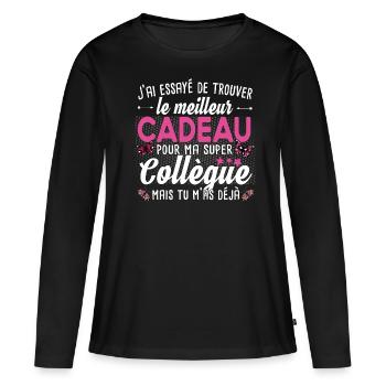 Collègue Collègues Femme T-shirt Mug Cadeau - T-shirt manches longues Premium bio Femme - noir - Devant - Julia (174cm)