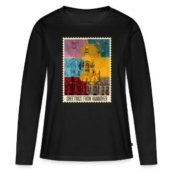 Hannover Deutschland Stadt Skyline Briefmarke - Frauen Premium Bio Langarmshirt - Schwarz - Vorne - Julia (174cm)