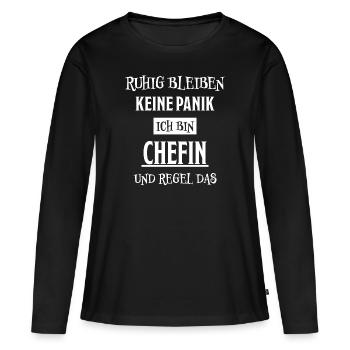 Chefin Mama Lustiger Spruch Familie Beruf Geschenk - Frauen Premium Bio Langarmshirt - Schwarz - Vorne - Julia (174cm)