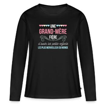 Une Grand-mère fière petits-enfants cadeau Mamie - T-shirt manches longues Premium bio Femme - noir - Devant - Julia (174cm)