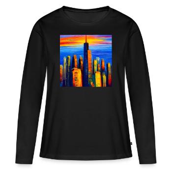 Gratte-ciel de New York au coucher du soleil - T-shirt manches longues Premium bio Femme - noir - Devant - Julia (174cm)