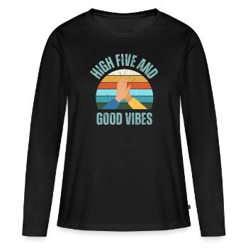 High Five et Good Vibes - T-shirt manches longues Premium bio Femme - noir - Devant - Julia (174cm)