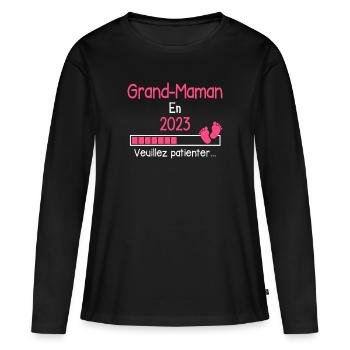 Grand Maman en 2023 cadeau future mamie - T-shirt manches longues Premium bio Femme - noir - Devant - Julia (174cm)