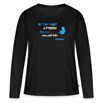 Je t ai tant attendu GARCON BLU WE - T-shirt manches longues Premium bio Femme - noir - Devant - Julia (174cm)