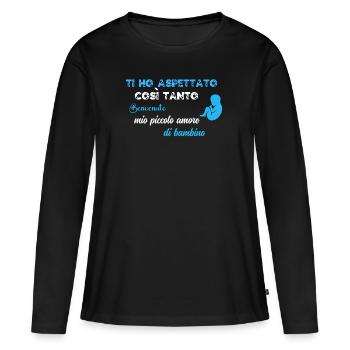 Je t'ai tant attendu BLU WE - T-shirt manches longues Premium bio Femme - noir - Devant - Julia (174cm)