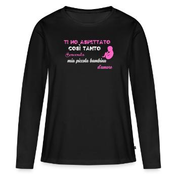 Je t'ai tant attendu PNK WE - T-shirt manches longues Premium bio Femme - noir - Devant - Julia (174cm)