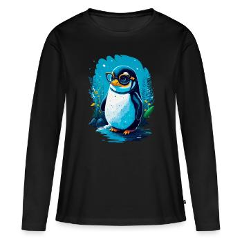 Niedlicher Pinguin - Frauen Premium Bio Langarmshirt - Schwarz - Vorne - Julia (174cm)
