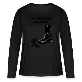 LOGO Le casse noisettes anti-relous - T-shirt manches longues Premium bio Femme - noir - Devant - Julia (174cm)
