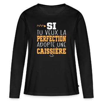 Métier Humour Femme Caissière - T-shirt manches longues Premium bio Femme - noir - Devant - Julia (174cm)