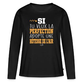 Métier Humour Femme Hôtesse de l'air - T-shirt manches longues Premium bio Femme - noir - Devant - Julia (174cm)