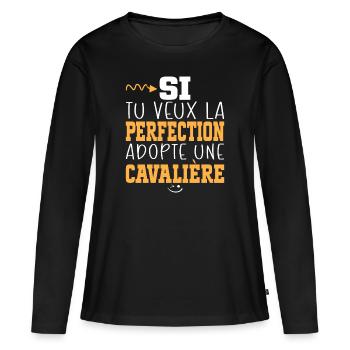 Métier Humour Femme Cavalière - T-shirt manches longues Premium bio Femme - noir - Devant - Julia (174cm)