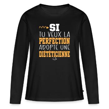 Métier Humour Femme Diététicienne - T-shirt manches longues Premium bio Femme - noir - Devant - Julia (174cm)