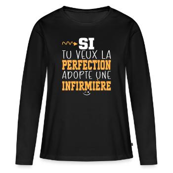 Métier Humour Femme Infirmière - T-shirt manches longues Premium bio Femme - noir - Devant - Julia (174cm)