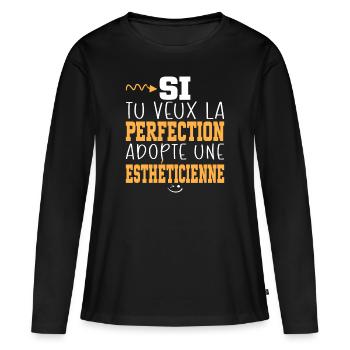Métier Humour Femme Esthéticienne - T-shirt manches longues Premium bio Femme - noir - Devant - Julia (174cm)