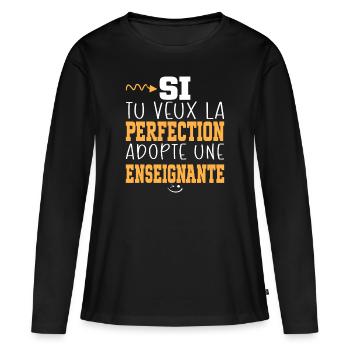 Métier Humour Femme Enseignante - T-shirt manches longues Premium bio Femme - noir - Devant - Julia (174cm)