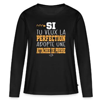 Métier Humour Femme Attachée de Presse - T-shirt manches longues Premium bio Femme - noir - Devant - Julia (174cm)