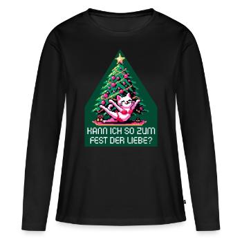 WITZIGE FEST DER LIEBE KATZE GAMING RETRO DESIGN - Frauen Premium Bio Langarmshirt - Schwarz - Vorne - Julia (174cm)