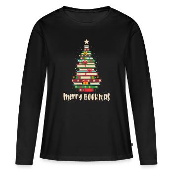 Bücher Weihnachtsbaum, Merry Bookmas - Frauen Premium Bio Langarmshirt - Schwarz - Vorne - Julia (174cm)