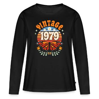 Papillon Année 1979 Femme 45 Ans Anniversaire - T-shirt manches longues Premium bio Femme - noir - Devant - Julia (174cm)