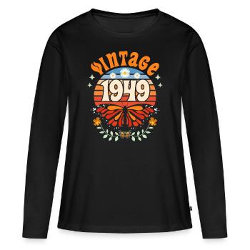 Papillon Année 1949 Femme 75 Ans Anniversaire - T-shirt manches longues Premium bio Femme - noir - Devant - Julia (174cm)
