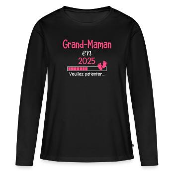Grand-Maman en 2025 cadeau future Grand-mère - T-shirt manches longues Premium bio Femme - noir - Devant - Julia (174cm)