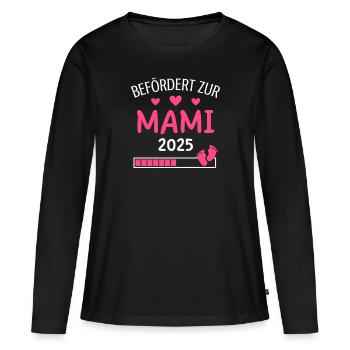 Befördert zur Mami 2025 Geschenk für Großmutter - Frauen Premium Bio Langarmshirt - Schwarz - Vorne - Julia (174cm)