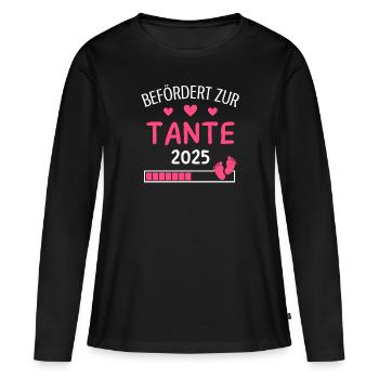 Befördert zur Tante 2025 Geschenk für neue Tante - Frauen Premium Bio Langarmshirt - Schwarz - Vorne - Julia (174cm)