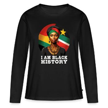 Je suis l’histoire des Noirs - T-shirt manches longues Premium bio Femme - noir - Devant - Julia (174cm)