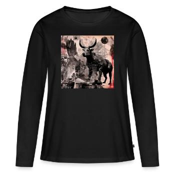 Le Taureau - T-shirt manches longues Premium bio Femme - noir - Devant - Julia (174cm)