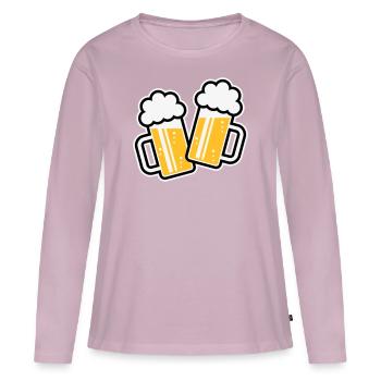 2 chopes de bière toast, à votre santé ! (Chopes à bière 3C) - T-shirt manches longues Premium bio Femme - rose poudré - Devant - Julia (174cm)