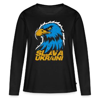 Patriotic Eagle of Ukraine: Slava Ukraini - Women's Premium Organic Long Sleeve Shirt - black - Front - Julia (174cm)