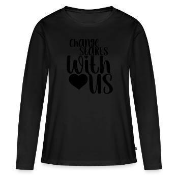 Frase - Veränderung beginnt bei uns - Corazón - Frauen Premium Bio Langarmshirt - Schwarz - Vorne - Julia (174cm)