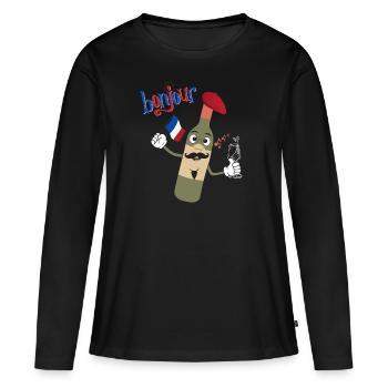 Bonjour: Funny wine bottle with French charm - Women's Premium Organic Long Sleeve Shirt - black - Front - Julia (174cm)