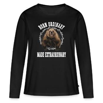 Born Ordinary Made Extraordinary: Powerful Bear - Women's Premium Organic Long Sleeve Shirt - black - Front - Julia (174cm)
