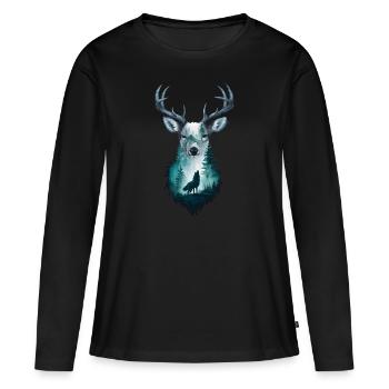 Majestic Stag with Wolf: Wildlife Art - Women's Premium Organic Long Sleeve Shirt - black - Front - Julia (174cm)