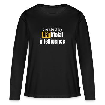 Created by ARTificial Intelligence: Witzig Tech - Frauen Premium Bio Langarmshirt - Schwarz - Vorne - Julia (174cm)