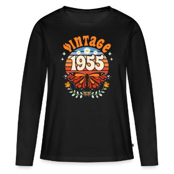 Schmetterling Jahr 1955 Frau 70 Jahre Jubiläum - Frauen Premium Bio Langarmshirt - Schwarz - Vorne - Julia (174cm)